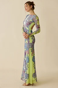AFRM Talmo Mesh Backless Long Sleeve Maxi Dress