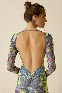 AFRM Talmo Mesh Backless Long Sleeve Maxi Dress