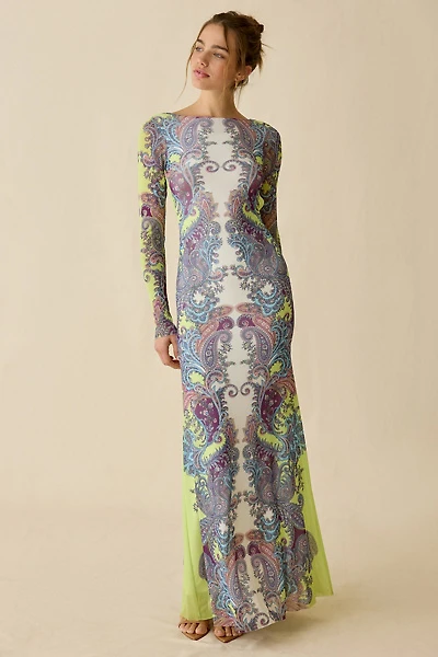 AFRM Talmo Mesh Backless Long Sleeve Maxi Dress