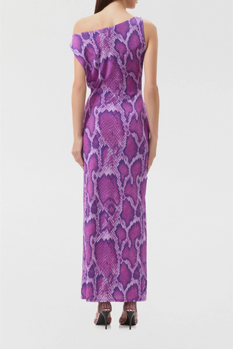 AFRM Saffron Cactus Snake Asymmetric Off-Shoulder Maxi Dress