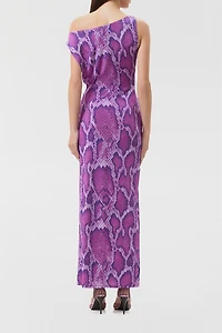 AFRM Saffron Cactus Snake Asymmetric Off-Shoulder Maxi Dress