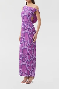 AFRM Saffron Cactus Snake Asymmetric Off-Shoulder Maxi Dress