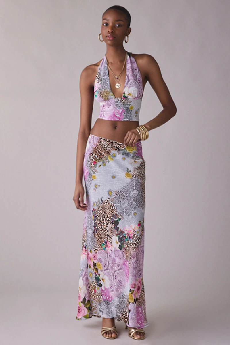 AFRM Sylas Natural Patchwork Tie-Back Halter Top