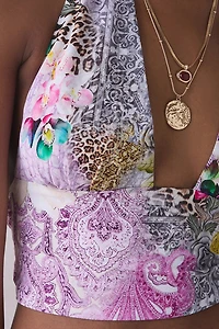 AFRM Sylas Natural Patchwork Tie-Back Halter Top