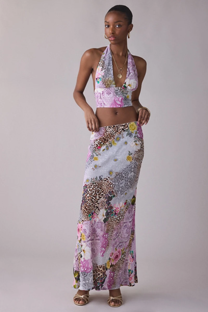 AFRM Ansley Natural Patchwork Chiffon Maxi Skirt