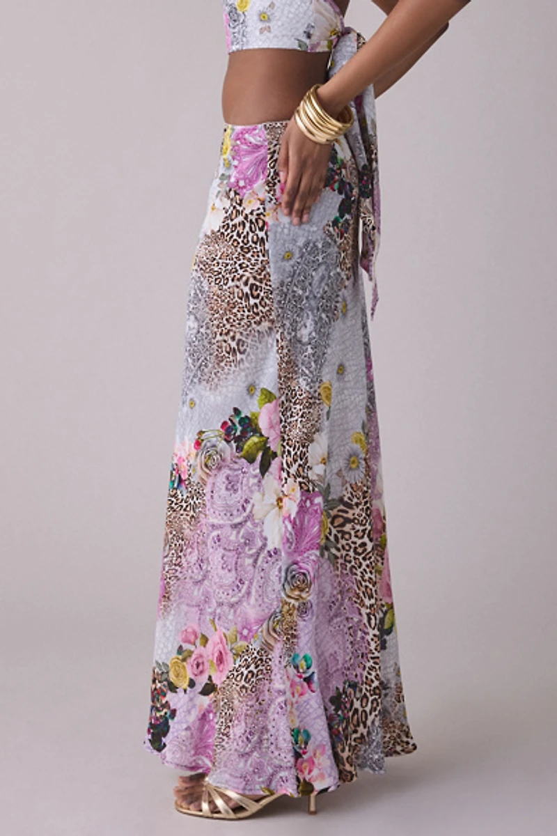 AFRM Ansley Natural Patchwork Chiffon Maxi Skirt