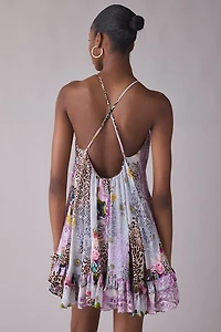 AFRM Colette Natural Patchwork Trapeze Halter Neck Mini Dress