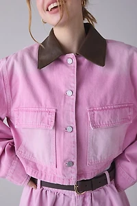 AFRM Tanner Soft Pink Wash Denim Crop Utility Jacket
