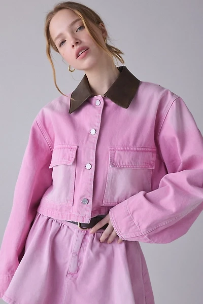 AFRM Tanner Soft Pink Wash Denim Crop Utility Jacket