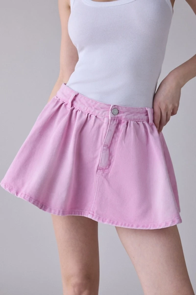 AFRM Marden Soft Pink Wash Denim Mini Skort