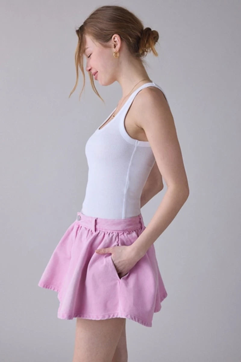 AFRM Marden Soft Pink Wash Denim Mini Skort