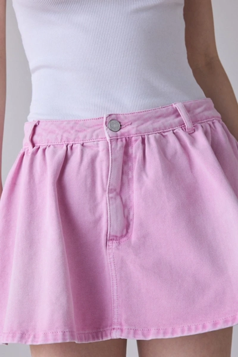 AFRM Marden Soft Pink Wash Denim Mini Skort