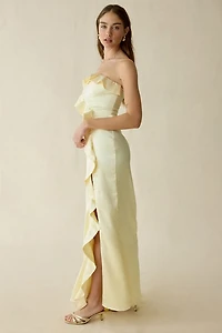 Lulus Bonnie Satin Asymmetric Ruffle Strapless Maxi Dress