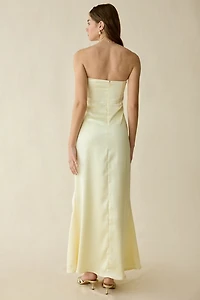 Lulus Bonnie Satin Asymmetric Ruffle Strapless Maxi Dress