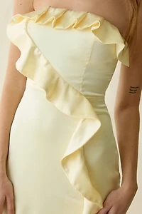 Lulus Bonnie Satin Asymmetric Ruffle Strapless Maxi Dress