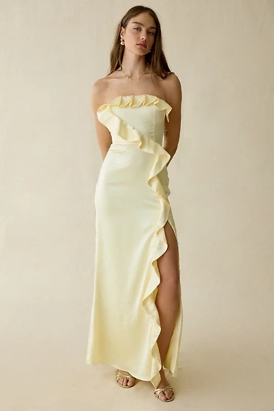Lulus Bonnie Satin Asymmetric Ruffle Strapless Maxi Dress