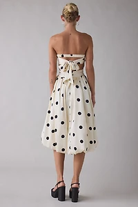 Lulus Nadine Polka Dot Tie-Back Strapless Bubble Midi Dress