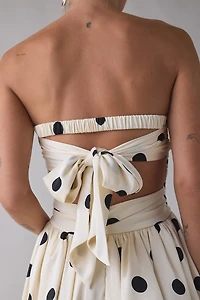 Lulus Nadine Polka Dot Tie-Back Strapless Bubble Midi Dress
