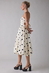 Lulus Nadine Polka Dot Tie-Back Strapless Bubble Midi Dress
