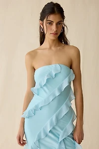 Lulus Freya Asymmetric Ruffle Strapless Maxi Dress