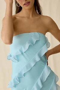 Lulus Freya Asymmetric Ruffle Strapless Maxi Dress