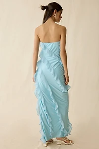 Lulus Freya Asymmetric Ruffle Strapless Maxi Dress