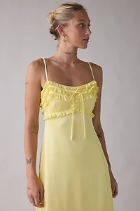 Lulus Wisteria Ruffle Trim Satin Maxi Dress