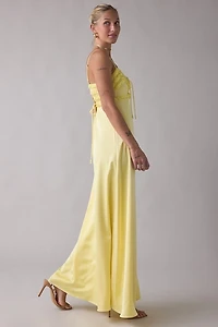 Lulus Wisteria Ruffle Trim Satin Maxi Dress