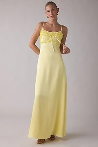 Lulus Wisteria Ruffle Trim Satin Maxi Dress