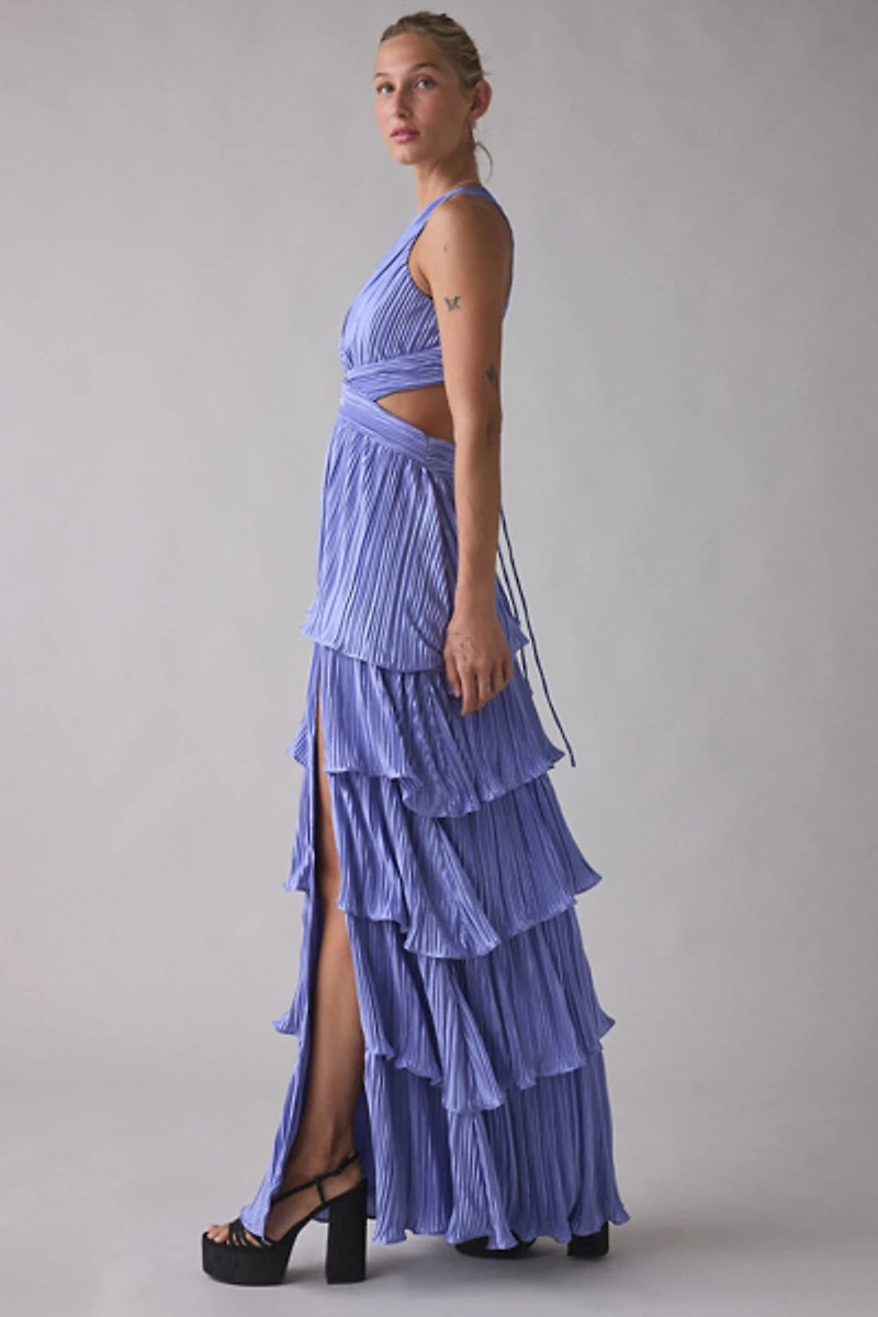Lulus Holland Satin Pleated Tiered Lace-Up Maxi Dress