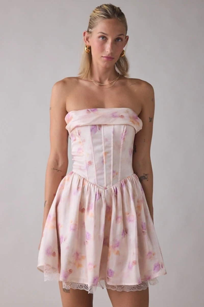 Lulus Terry Floral Strapless Corset Mini Dress