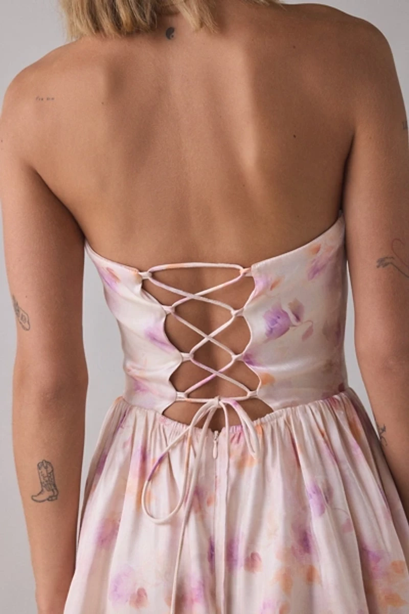 Lulus Terry Floral Strapless Corset Mini Dress