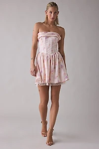 Lulus Terry Floral Strapless Corset Mini Dress
