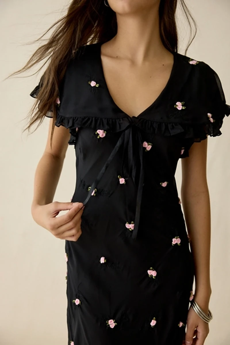 For Love & Lemons Rose Vine Embroidered Maxi Dress