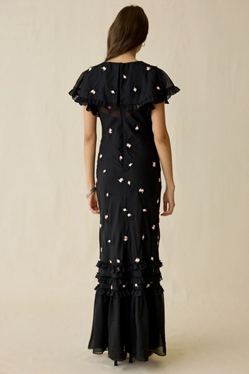 For Love & Lemons Rose Vine Embroidered Maxi Dress