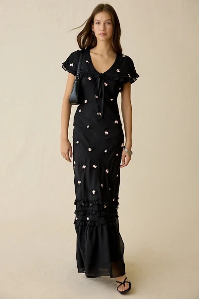 For Love & Lemons Rose Vine Embroidered Maxi Dress