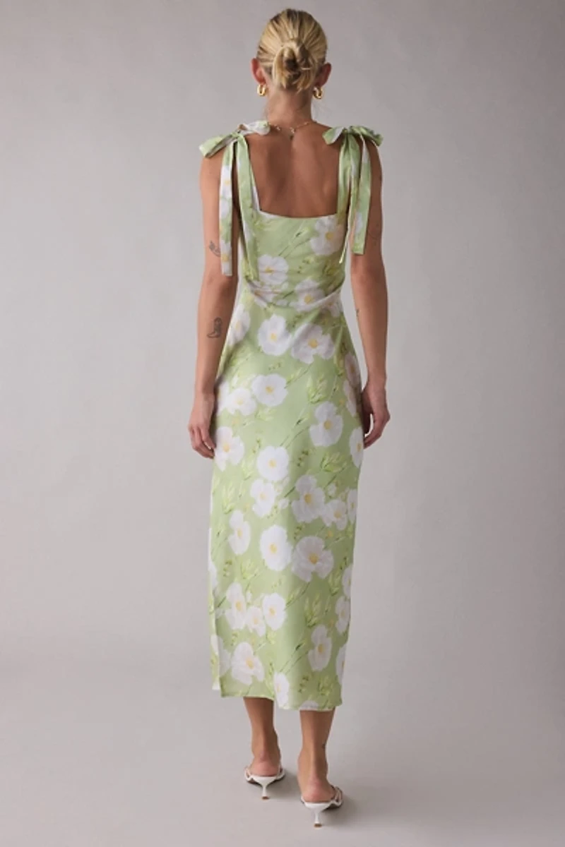 Lulus Sabine Tie-Strap Cowl Neck Satin Midi Dress