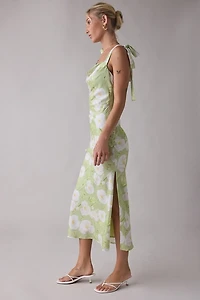 Lulus Sabine Tie-Strap Cowl Neck Satin Midi Dress