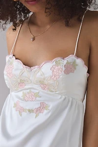 For Love & Lemons Loralai Embroidered Satin Slip Mini Dress