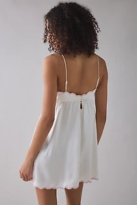 For Love & Lemons Loralai Embroidered Satin Slip Mini Dress