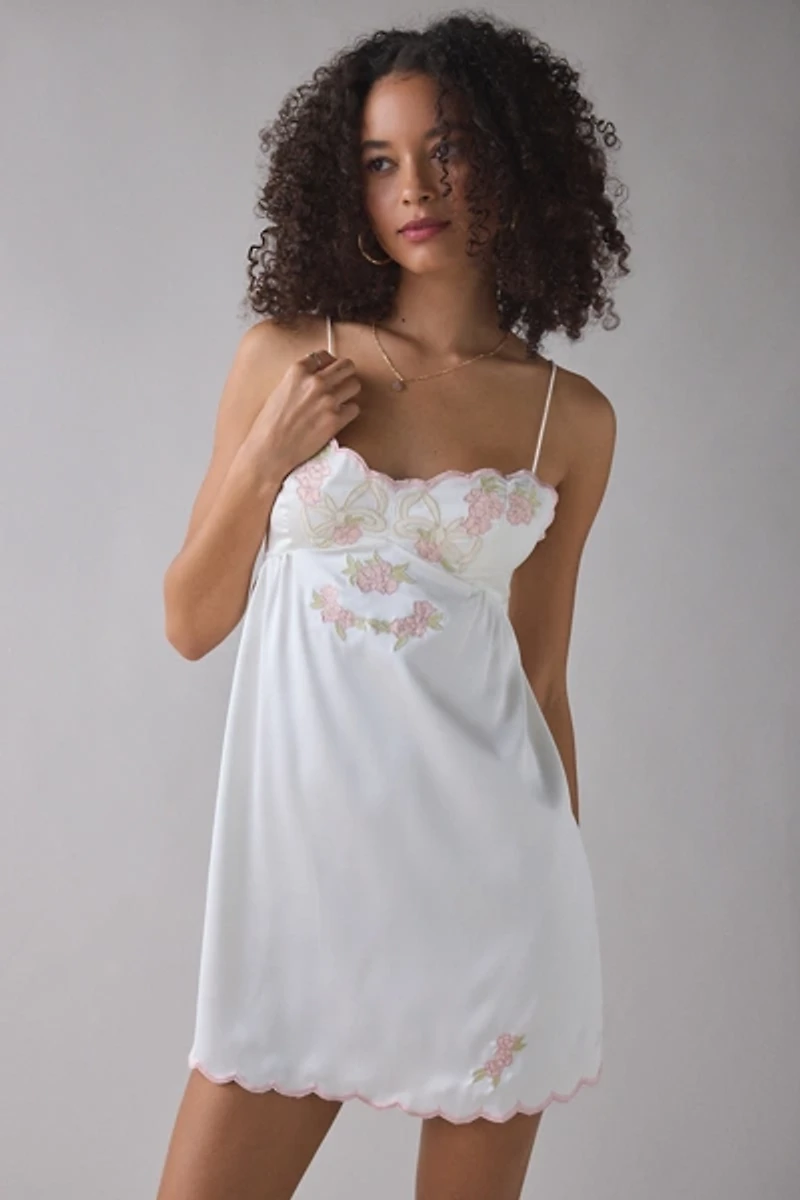 For Love & Lemons Loralai Embroidered Satin Slip Mini Dress