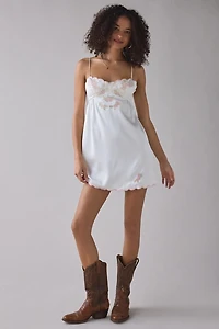 For Love & Lemons Loralai Embroidered Satin Slip Mini Dress