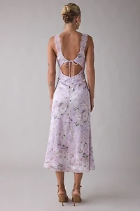 Lulus Tyler Floral Lace Trim Satin Midi Dress