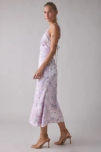 Lulus Tyler Floral Lace Trim Satin Midi Dress