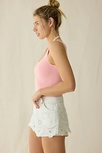 For Love & Lemons Heart Eyelet High-Waisted Denim Shorts