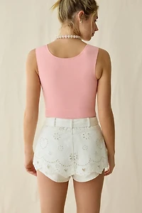 For Love & Lemons Heart Eyelet High-Waisted Denim Shorts