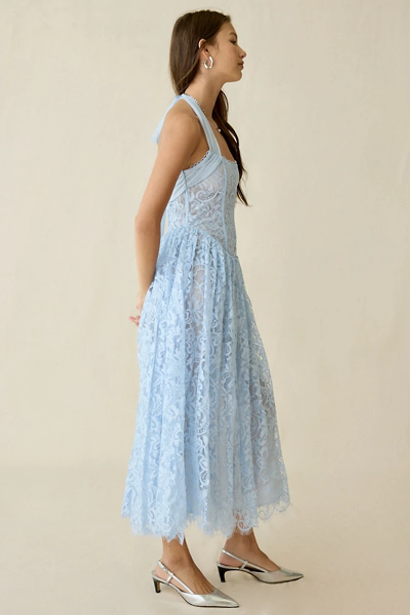 For Love & Lemons Lakeside Lace Halter Neck Midi Dress