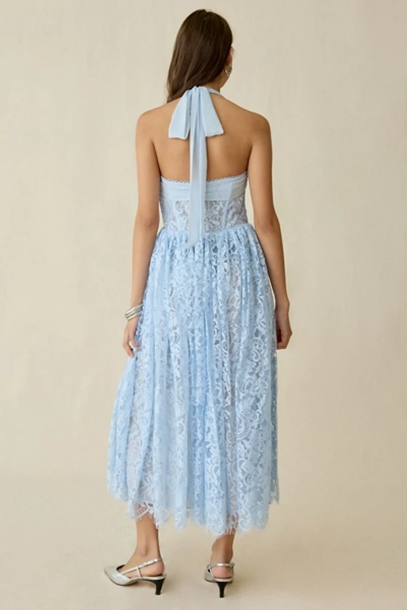 For Love & Lemons Lakeside Lace Halter Neck Midi Dress