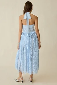 For Love & Lemons Lakeside Lace Halter Neck Midi Dress