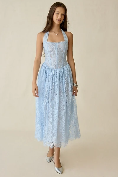 For Love & Lemons Lakeside Lace Halter Neck Midi Dress
